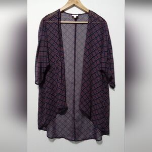 LuLaRoe Navy and Burgundy Geometric Open-Front Kimono
